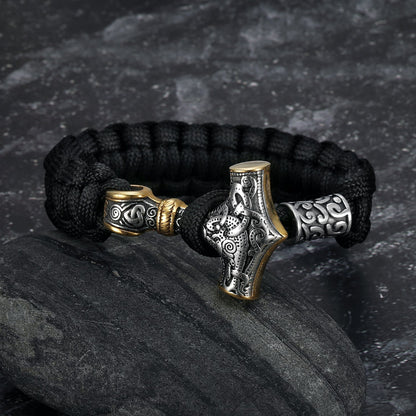 Handcrafted Stainless Steel Paracord and Mjolnir Bracelet