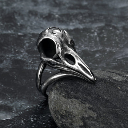 Handcrafted Stainless Steel Raven Skull Biker Ring