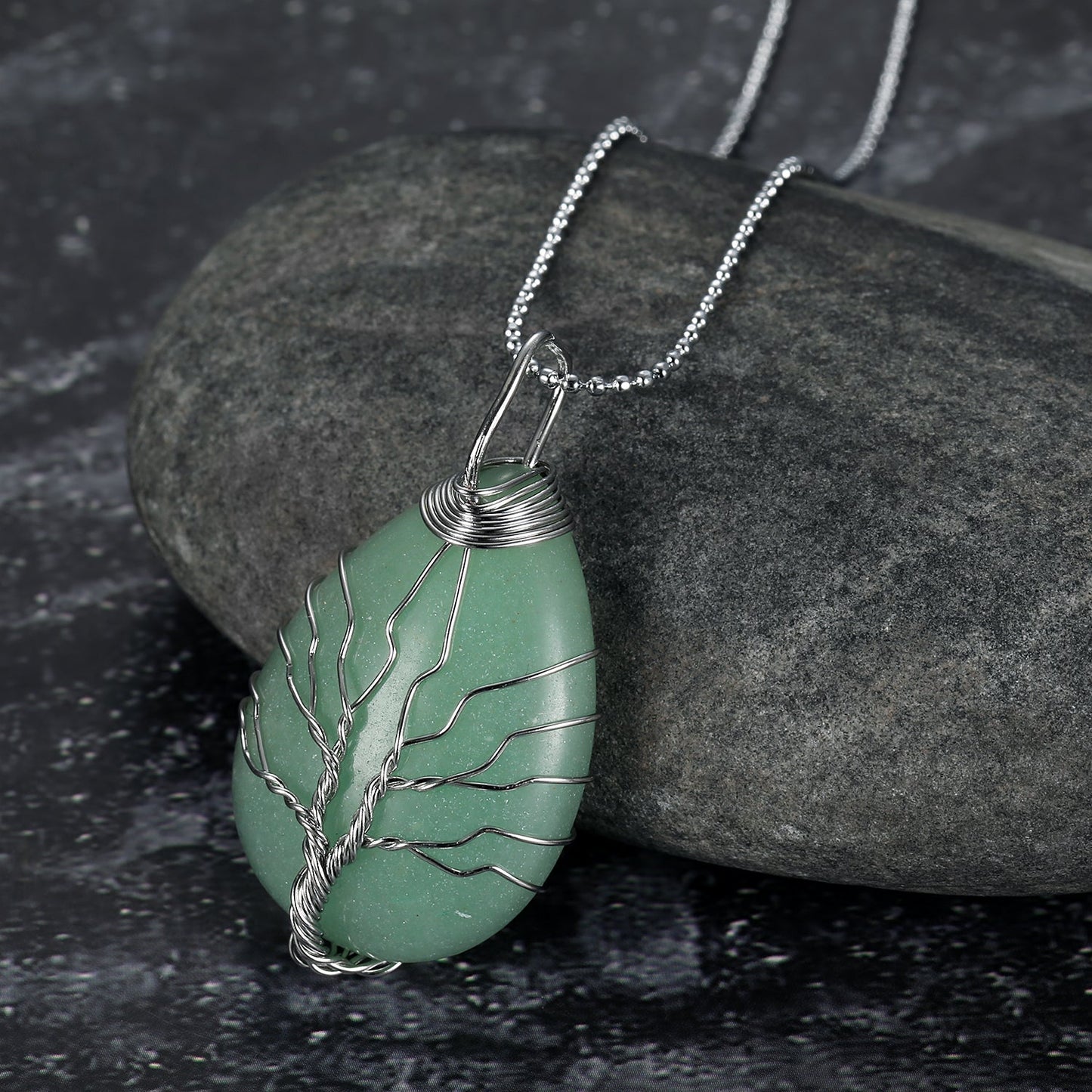 Yggdrasil / Tree of Life Necklace on Teardrop Semi-Precious Stone