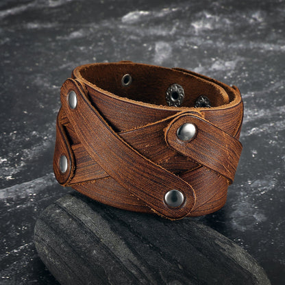 Leather Cross-Over Studded Arm Ring