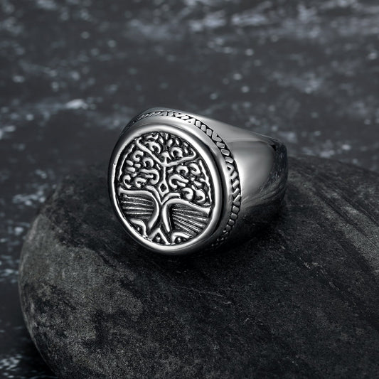 Handcrafted Stainless Steel Yggdrasil / Tree of Life Circular Ring