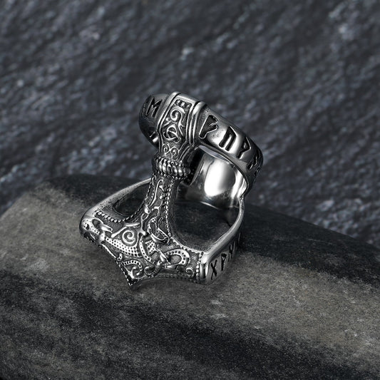 Handcrafted Stainless Steel Open Thor's Hammer Ring