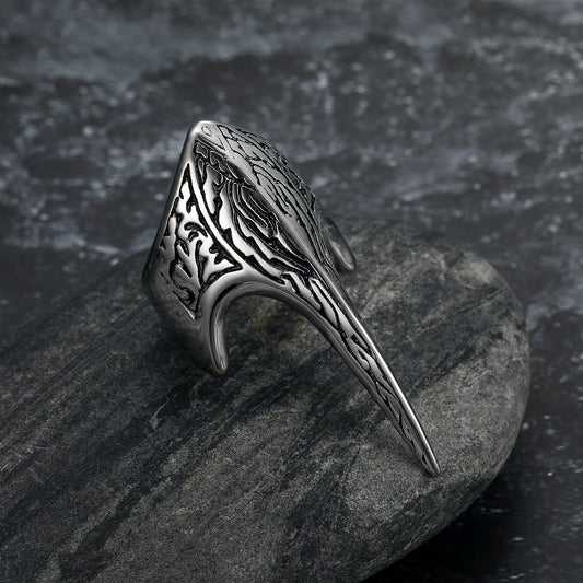 Handcrafted Stainless Steel Stylized Raven Skull Ring