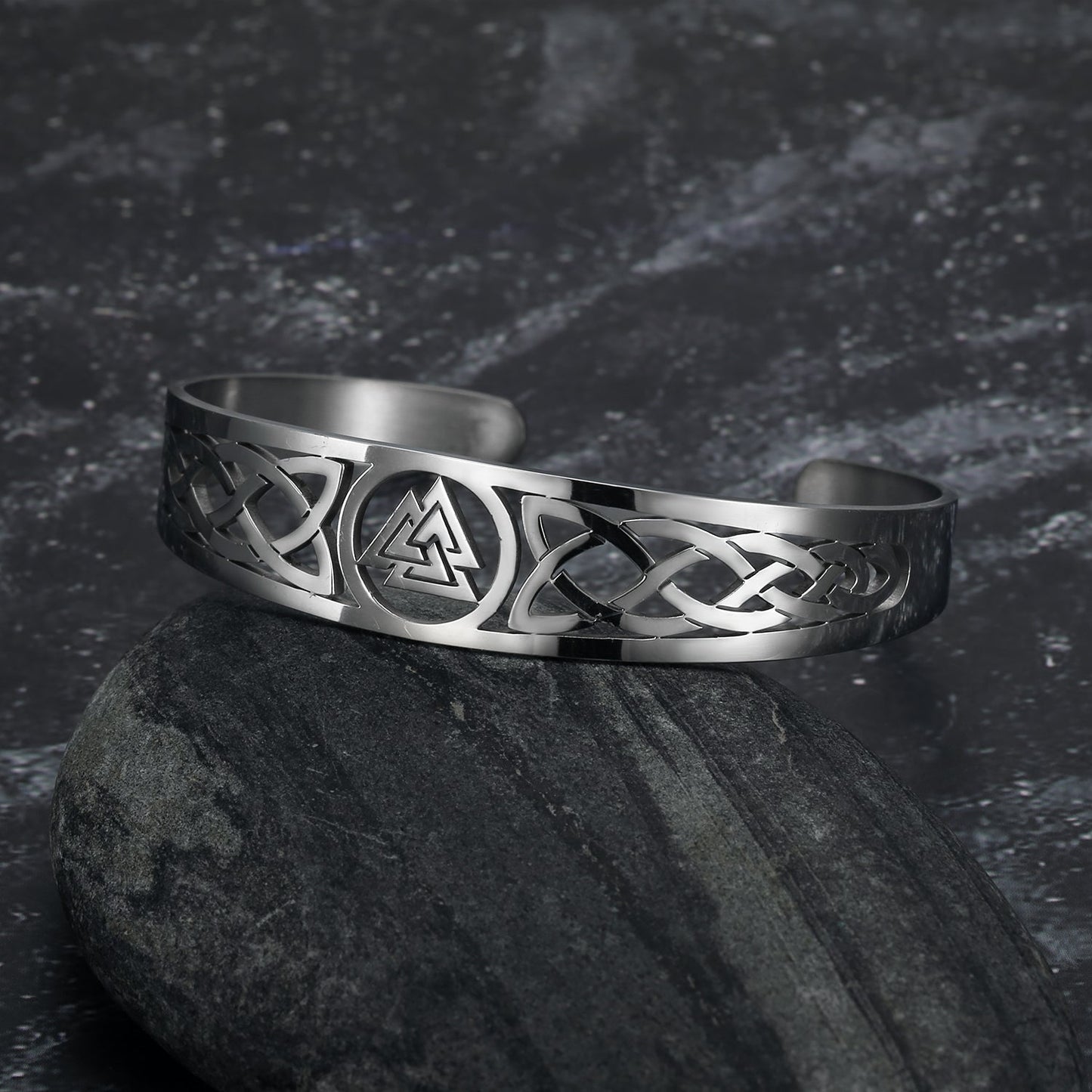 Handcrafted Stainless Steel Valknut and Celtic Design Bracelet