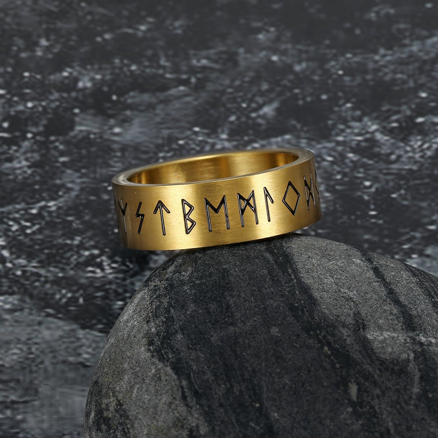 Handcrafted Stainless Steel Wide Rune Ring