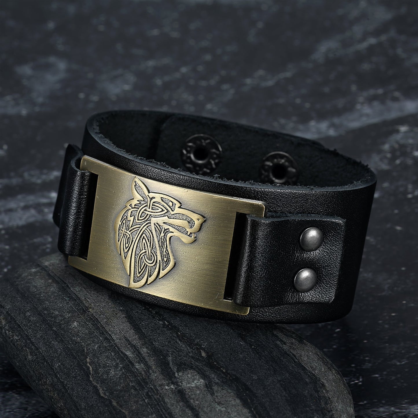 Leather Viking Wolf Head Arm Cuff