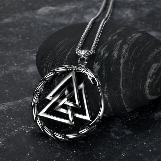 Handcrafted Stainless Steel Valknut and Jormungand Pendant