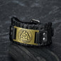 Leather Buckle Arm Cuff With Metal Valknut Design