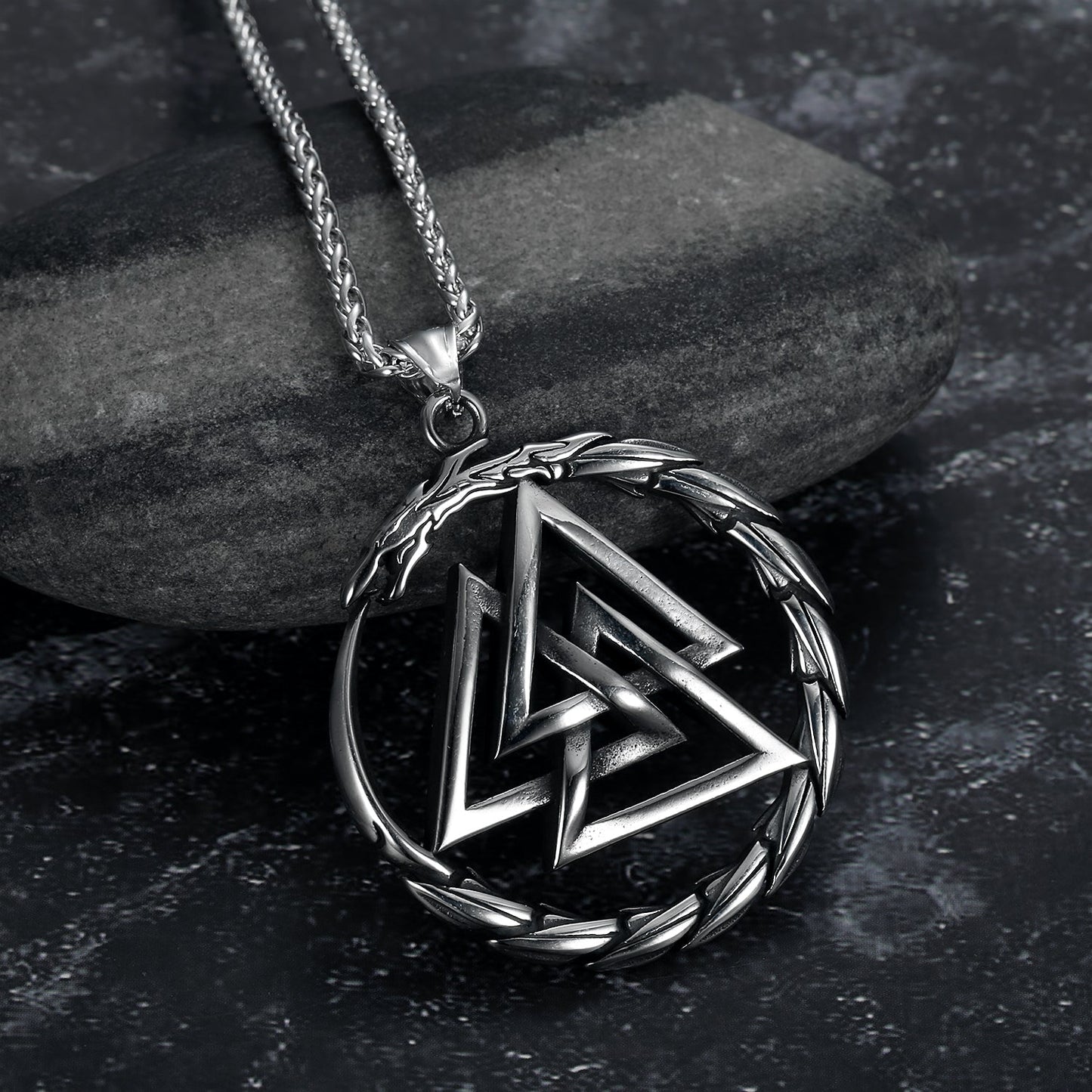 Handcrafted Stainless Steel Valknut and Jormungand Pendant