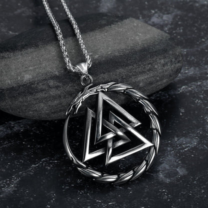 Handcrafted Stainless Steel Valknut and Jormungand Pendant