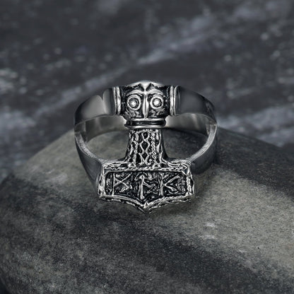 Handcrafted Stainless Steel Thor's Hammer Ring