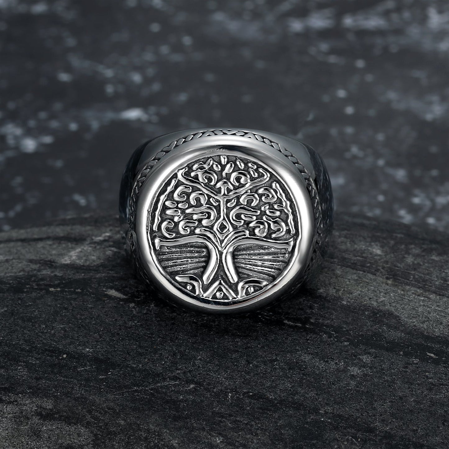 Handcrafted Stainless Steel Yggdrasil / Tree of Life Circular Ring