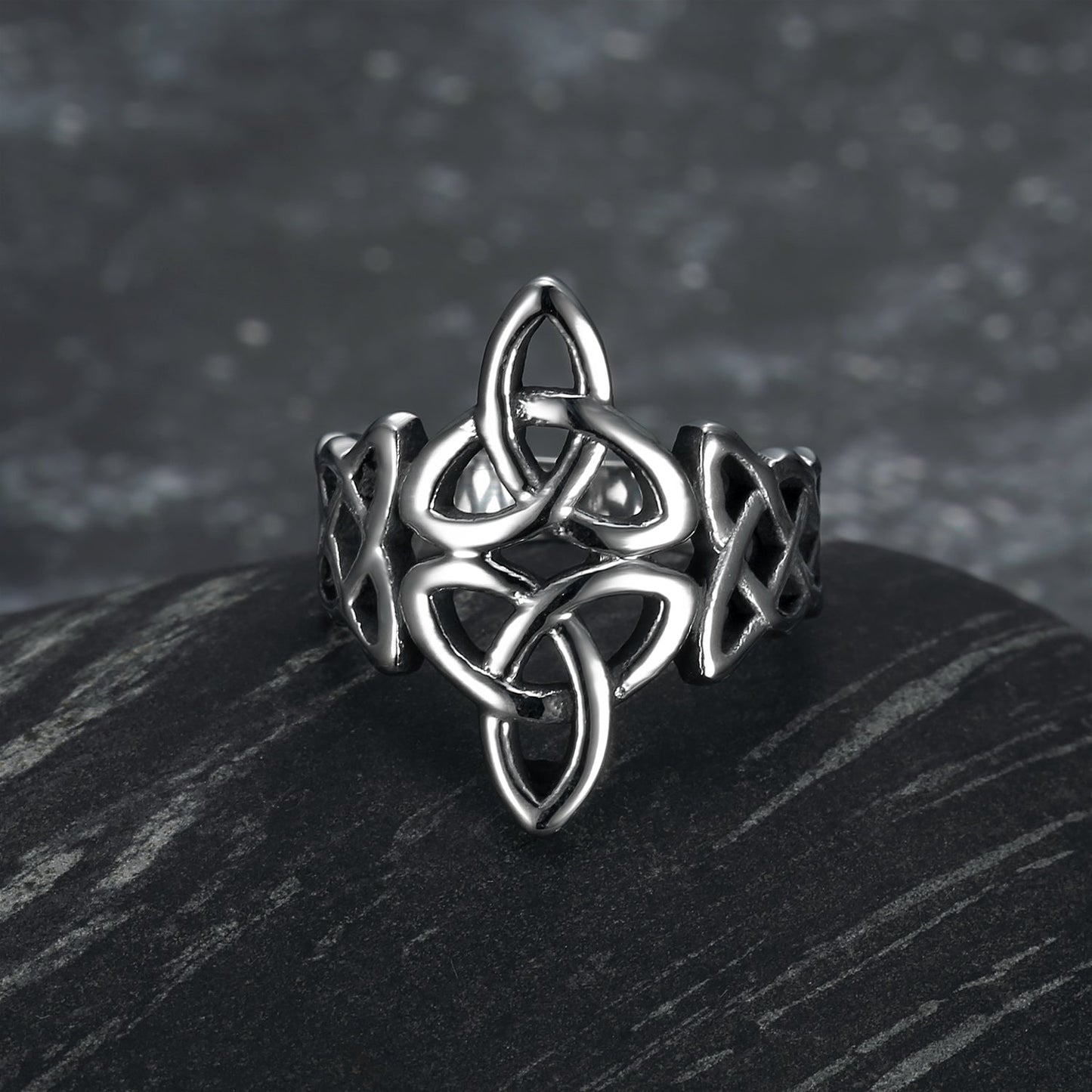 Handcrafted Stainless Steel Triquetra and Celtic Knot Ring