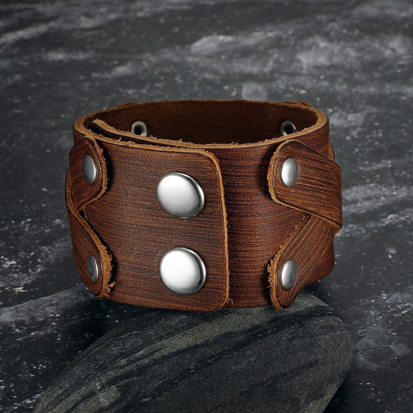 Leather Cross-Over Studded Arm Ring