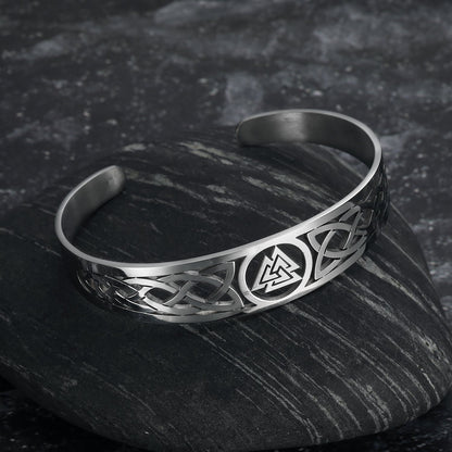 Handcrafted Stainless Steel Valknut and Celtic Design Bracelet