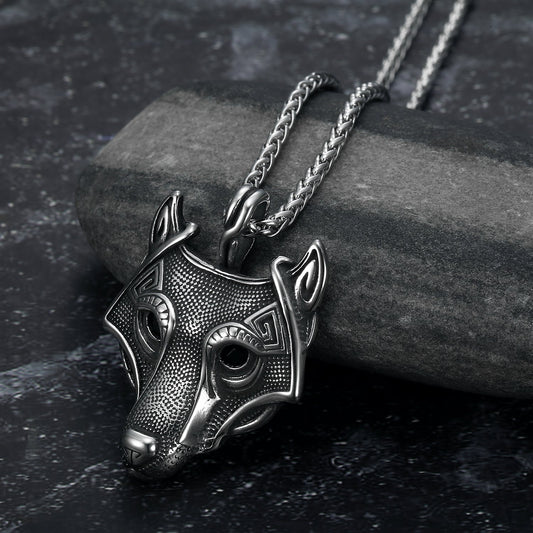 Handcrafted Stainless Steel Fenrir Pendant on Handcrafted Stainless Steel Chain