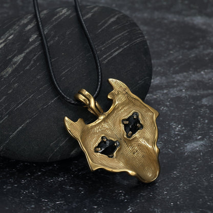 Norse Wolf Head Necklace - Leather Chain