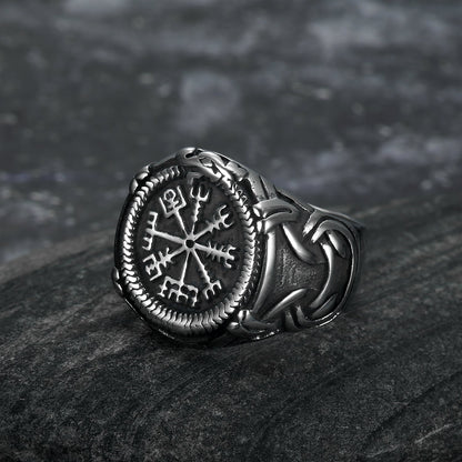 Handcrafted Stainless Steel Vegvisir and Jormungand Ring