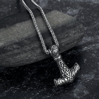 Handcrafted Stainless Steel Fenrir Mjolnir Pendant