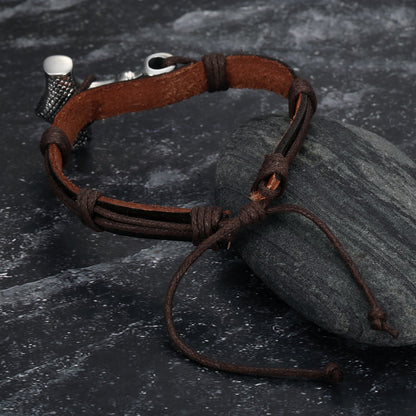 Adjustable Leather Wristband With Handcrafted Stainless Steel Mjolnir