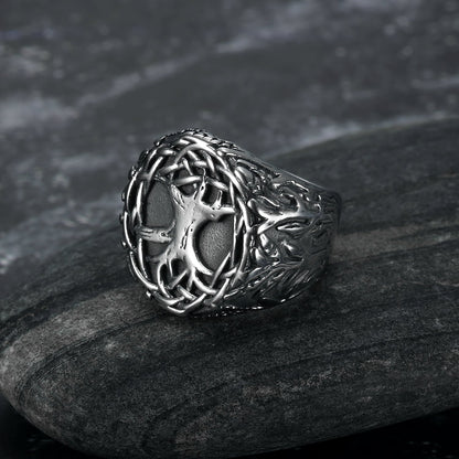 Handcrafted Stainless Steel Yggdrasil / Tree of Life Signet Ring