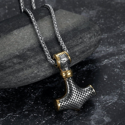 Handcrafted Stainless Steel Dual Color Mammen-Style Thor's Hammer Pendant