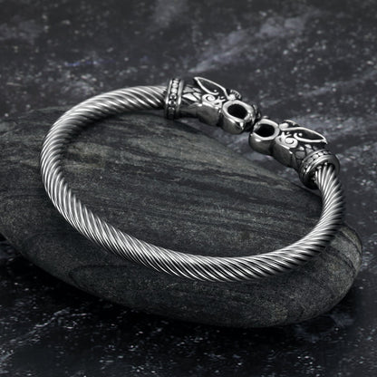 Handcrafted Stainless Steel Wolf Head Torc Bracelet