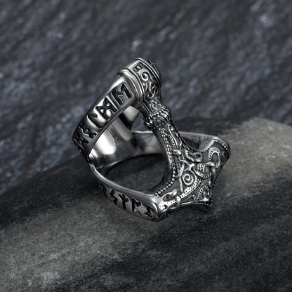 Handcrafted Stainless Steel Open Thor's Hammer Ring