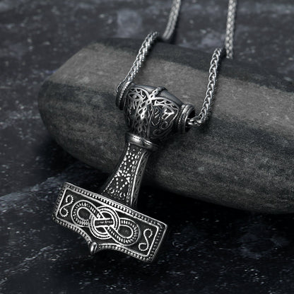 Handcrafted Stainless Steel Chunky Mjolnir Necklace With Celtic Scrolls