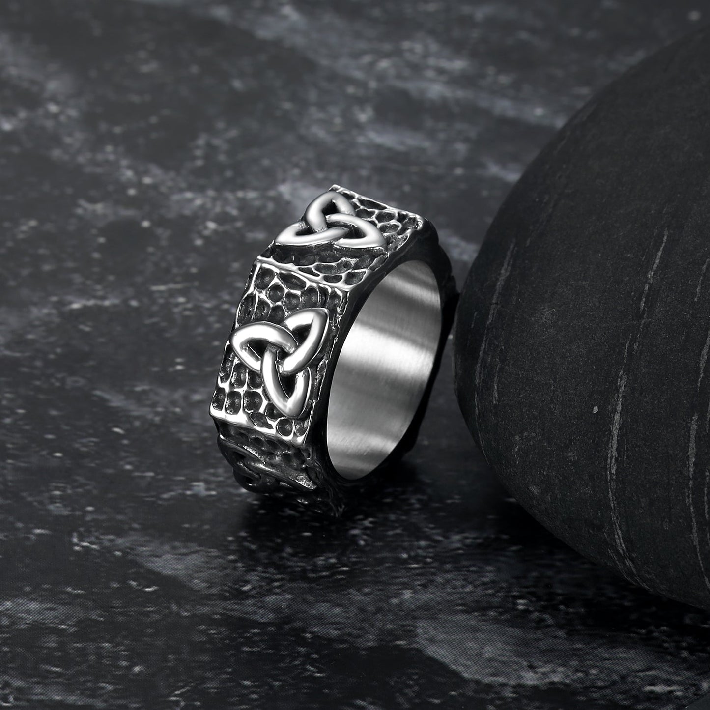 Hexagonal Handcrafted Stainless Steel Triquetra Ring