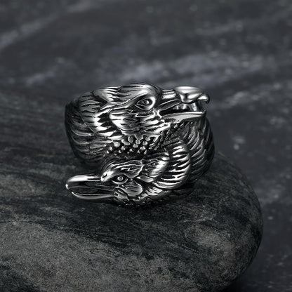 Handcrafted Stainless Steel Twin Raven Ring