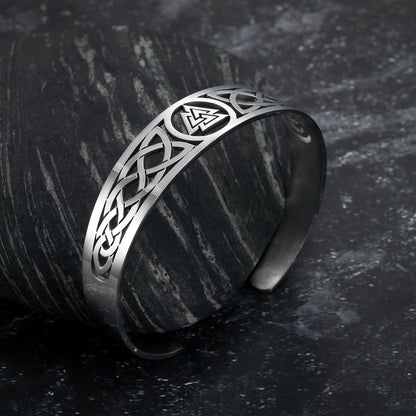 Handcrafted Stainless Steel Valknut and Celtic Design Bracelet