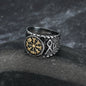 Handcrafted Stainless Steel Vegvisir and Runes Ring