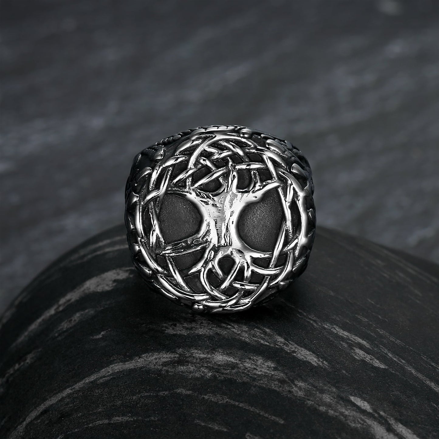 Handcrafted Stainless Steel Yggdrasil / Tree of Life Signet Ring