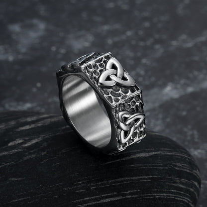 Hexagonal Handcrafted Stainless Steel Triquetra Ring