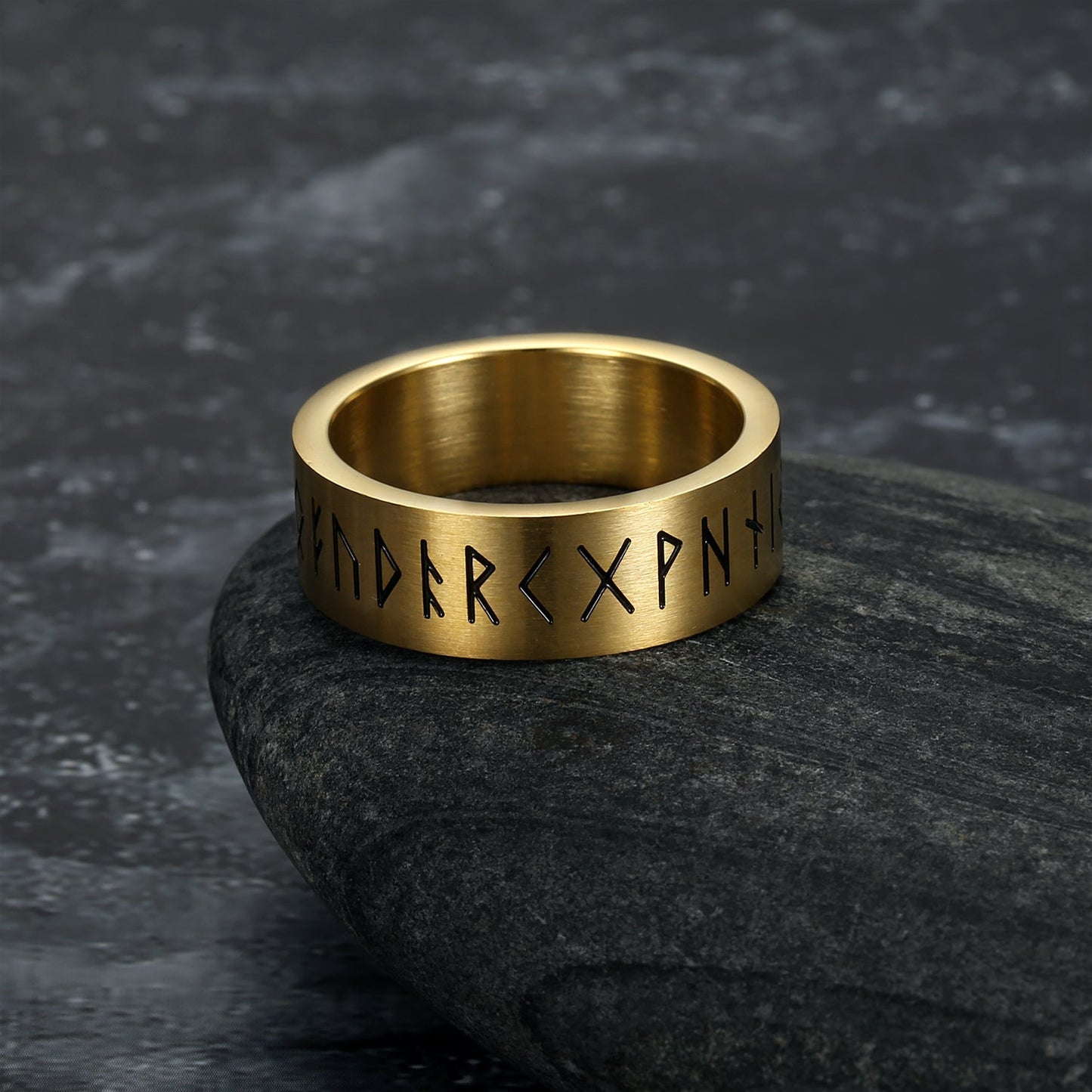 Handcrafted Stainless Steel Wide Rune Ring