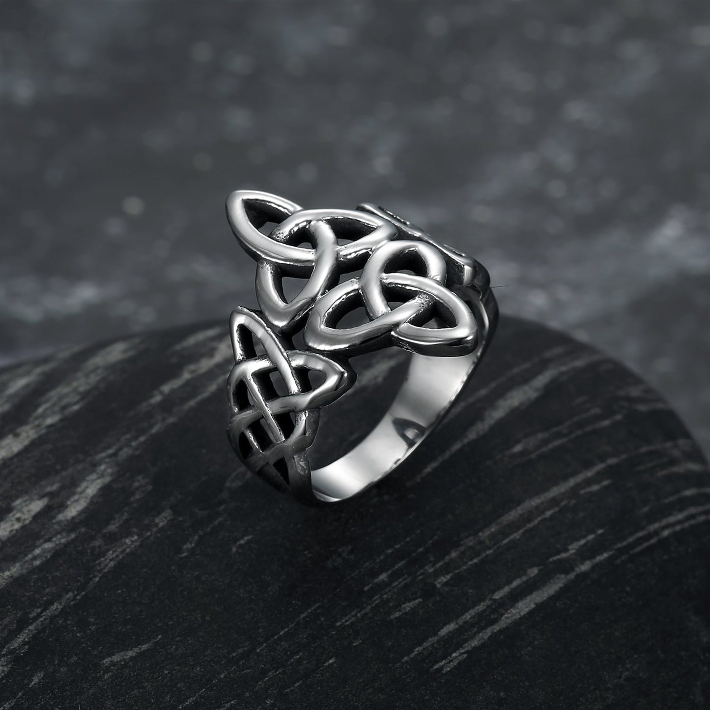 Handcrafted Stainless Steel Triquetra and Celtic Knot Ring