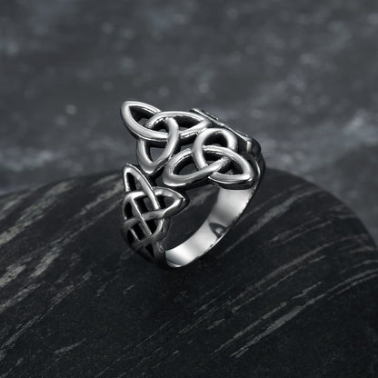 Handcrafted Stainless Steel Triquetra and Celtic Knot Ring