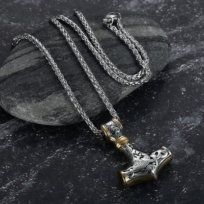 Handcrafted Stainless Steel Dual Color Mammen-Style Thor's Hammer Pendant