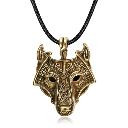 Norse Wolf Head Necklace - Leather Chain