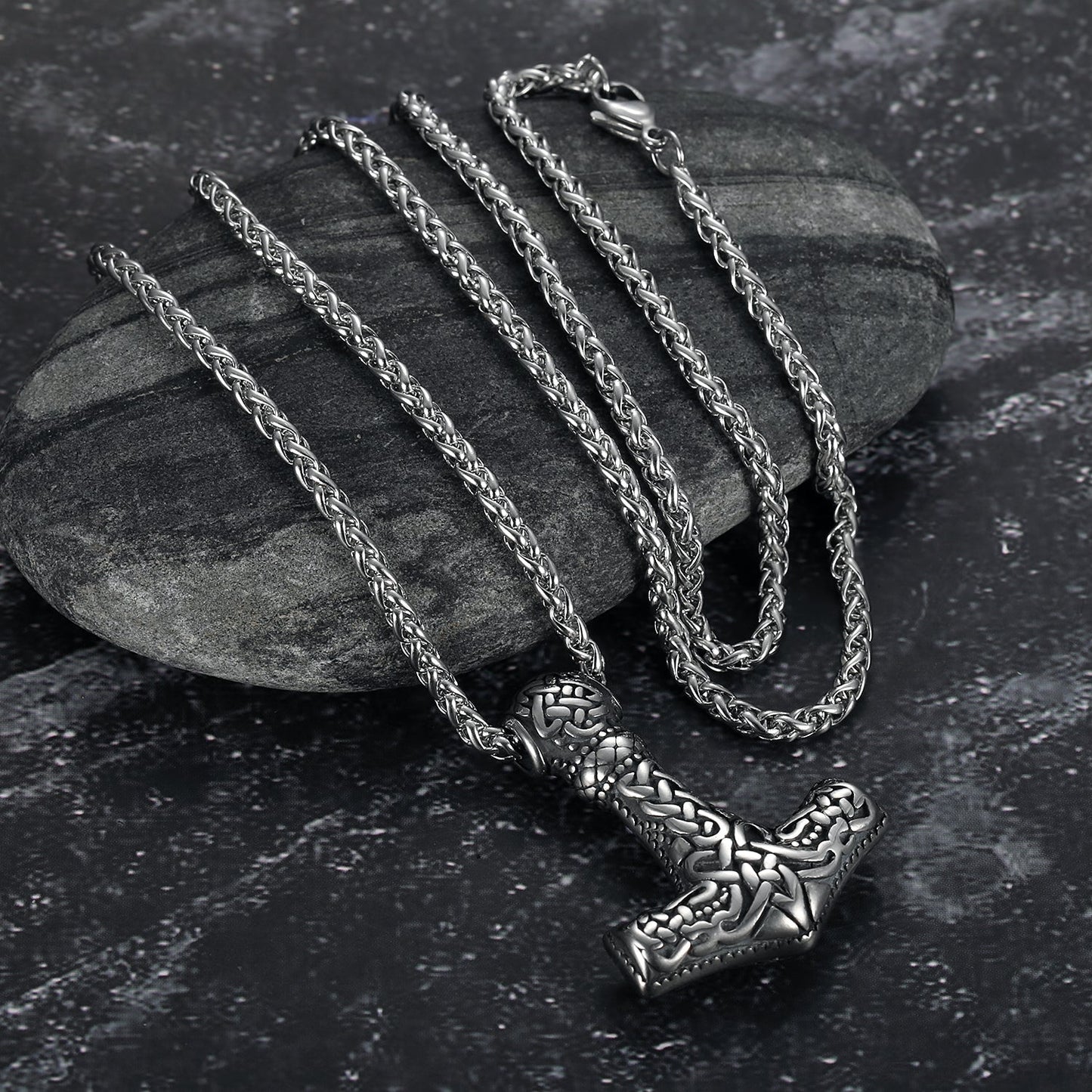 Handcrafted Stainless Steel Fenrir Mjolnir Pendant