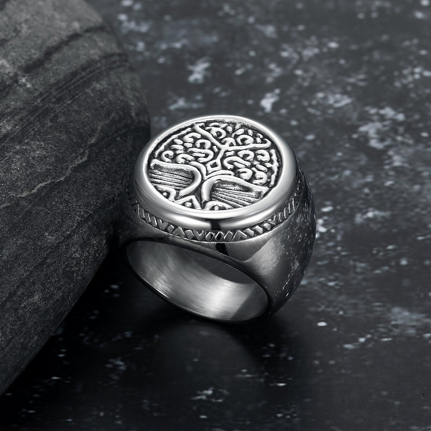 Handcrafted Stainless Steel Yggdrasil / Tree of Life Circular Ring