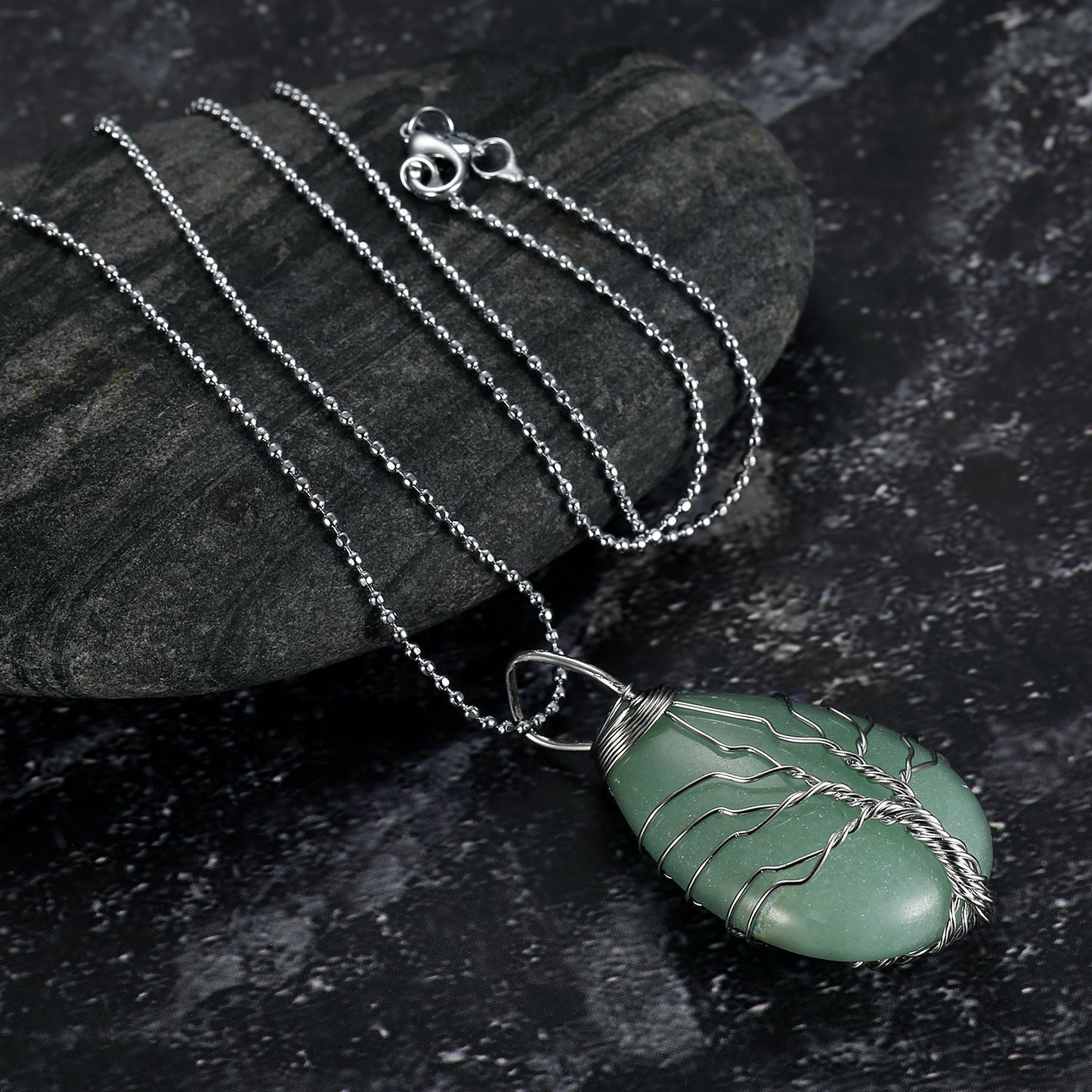 Yggdrasil / Tree of Life Necklace on Teardrop Semi-Precious Stone