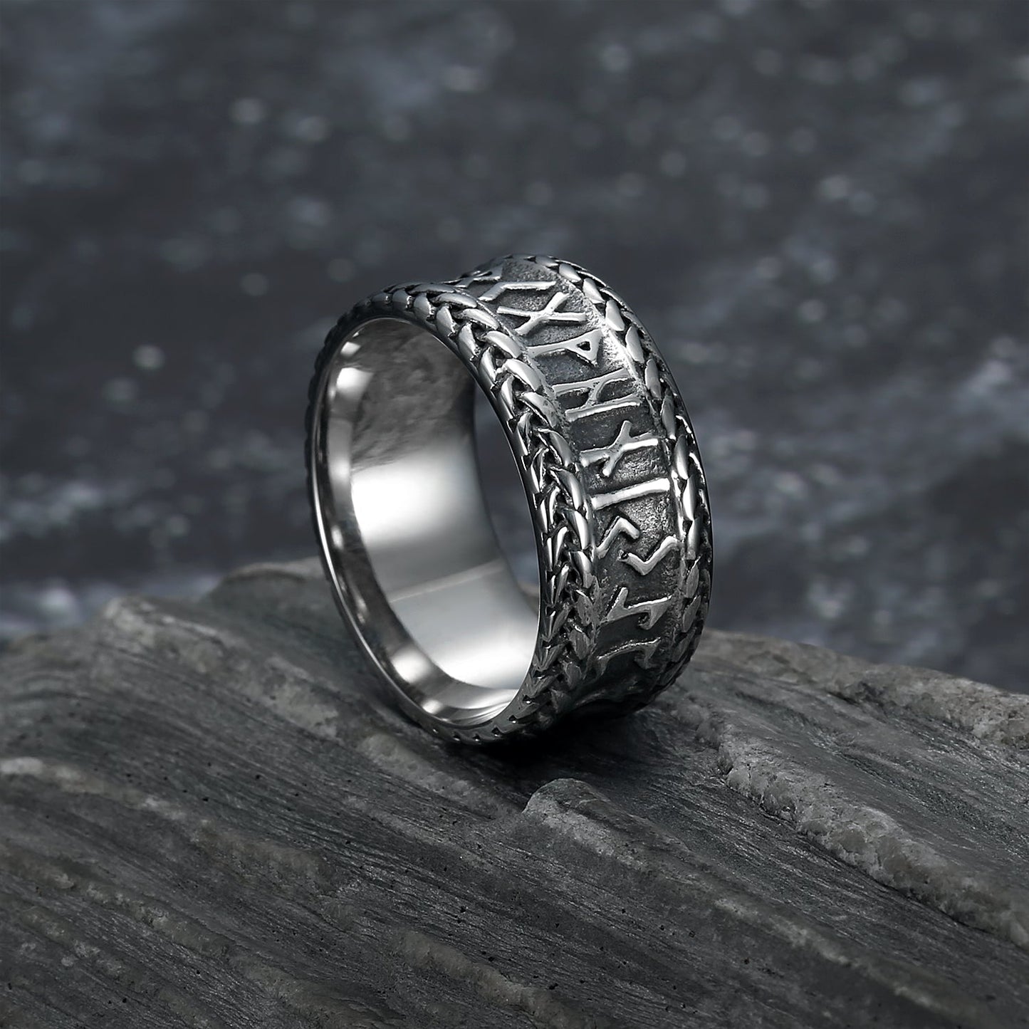 Handcrafted Stainless Steel  Rune and Knotwork Ring