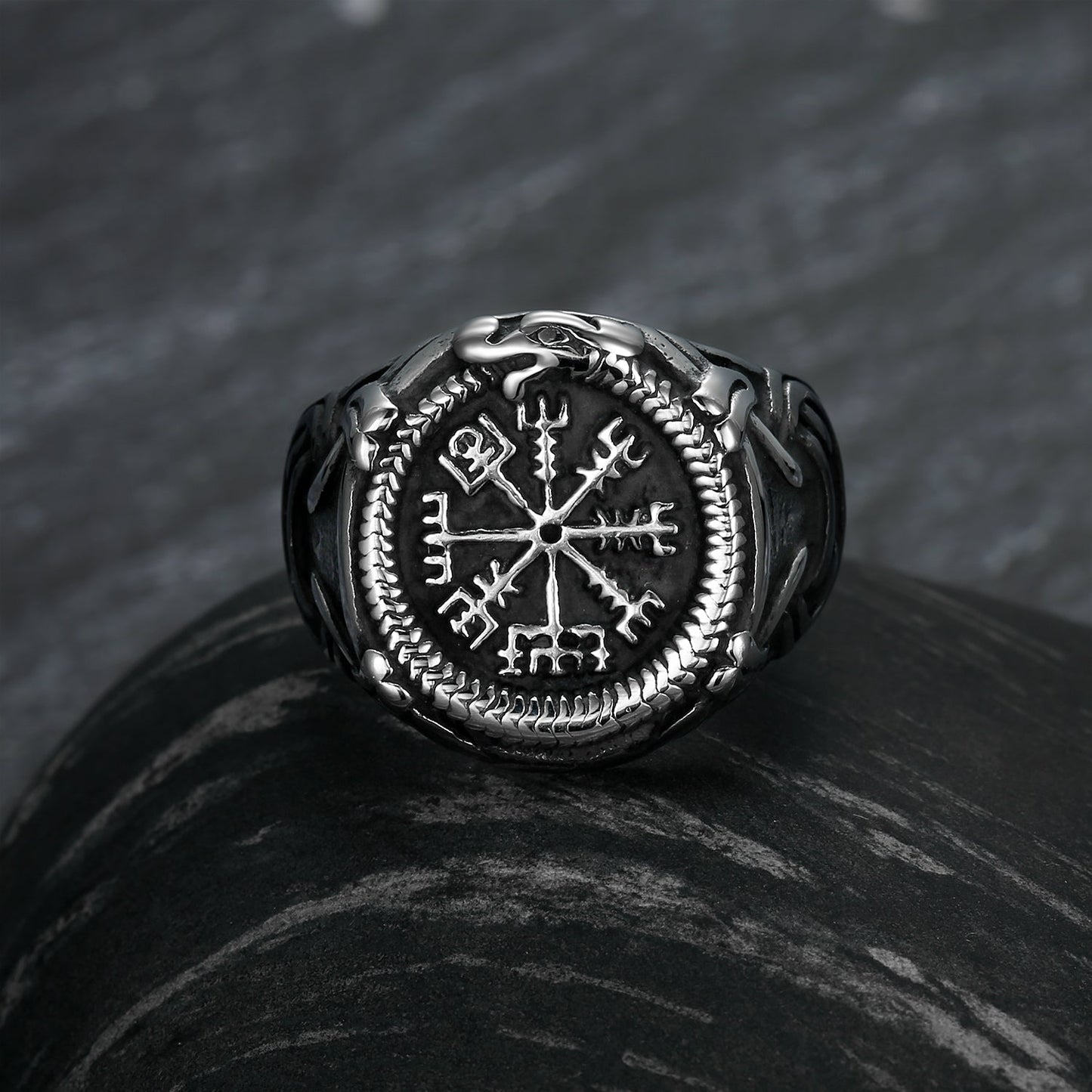 Handcrafted Stainless Steel Vegvisir and Jormungand Ring