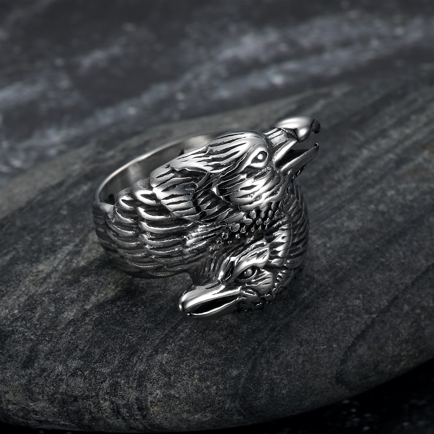 Handcrafted Stainless Steel Twin Raven Ring