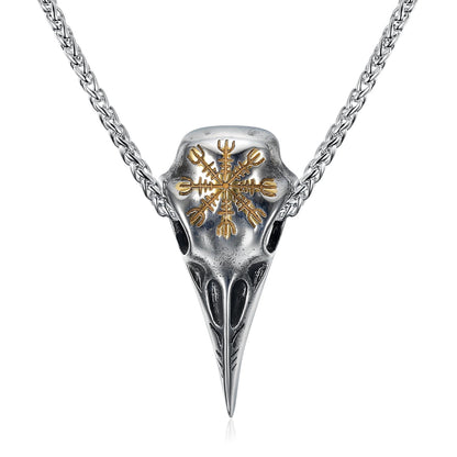 Gold & Silver Handcrafted Stainless Steel Raven Skull and Helm of Terror Pendant