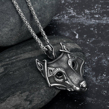 Handcrafted Stainless Steel Fenrir Pendant on Handcrafted Stainless Steel Chain