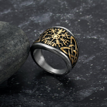 Dual Color Handcrafted Stainless Steel Vegvisir and Celtic Knot Ring