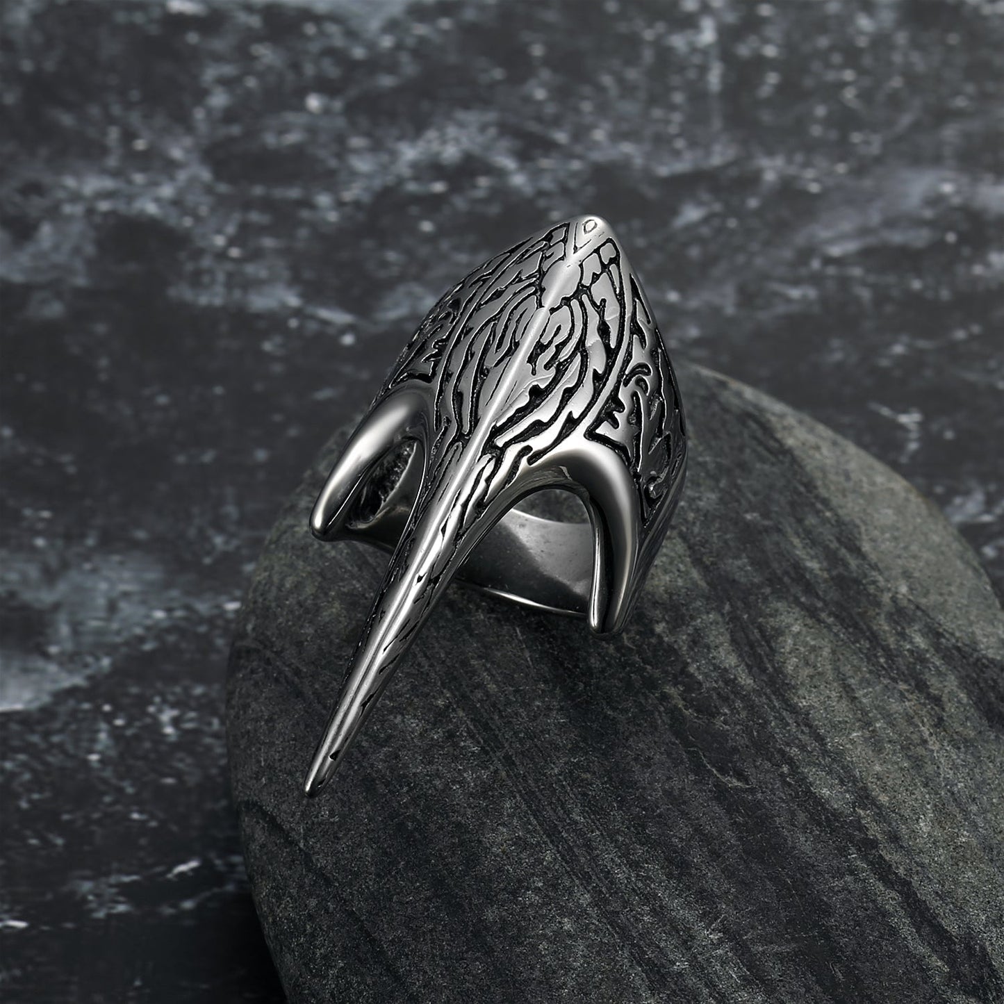 Handcrafted Stainless Steel Stylized Raven Skull Ring